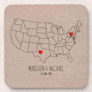 Porta-copo Casal personalizado EUA mapa de nomes de mapa de e