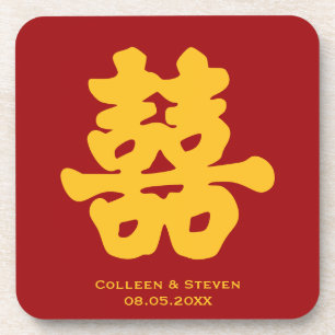 Porta-copo Casamento chinês vermelho-amarelo duplo