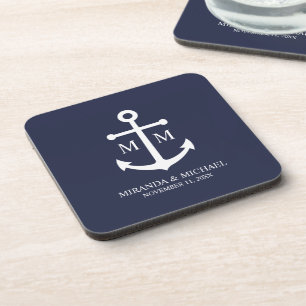 Porta-copo Casamento de Âncora Azul Marinho Náutico