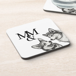 Porta-copo Casamento de Corgi Whimsical Vintage Preto e Branc