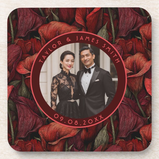 Porta-copo Casamento de Destino Inspirado em Classy Red Calla (Frente)