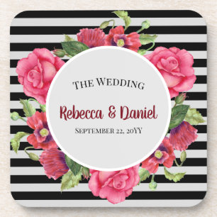Porta-copo Casamento de Flores Vermelhas e Rosa das Watercolo