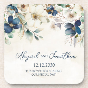 Porta-copo Casamento de Inverno Floral Azul Elegante