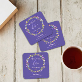 Porta-copo Casamento Floral Amarelo Púrpura