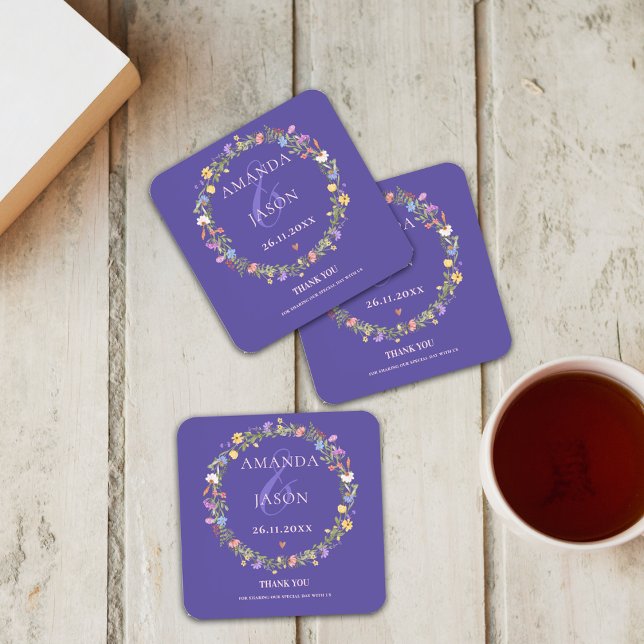 Porta-copo Casamento Floral Amarelo Púrpura (Criador carregado)