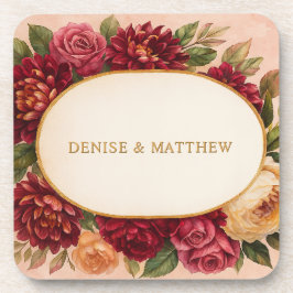 Porta-copo Casamento Floral de Aquarelas Blush Burgundy