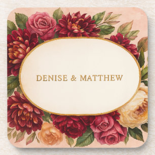 Porta-copo Casamento Floral de Aquarelas Blush Burgundy