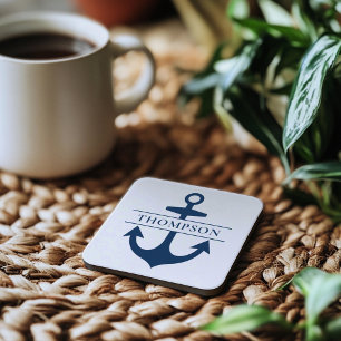 Porta-copo Casamento Monograma Âncora Marinha Náutica