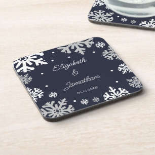 Porta-copo Casamento no inverno marinho Azul Flocos de Neve