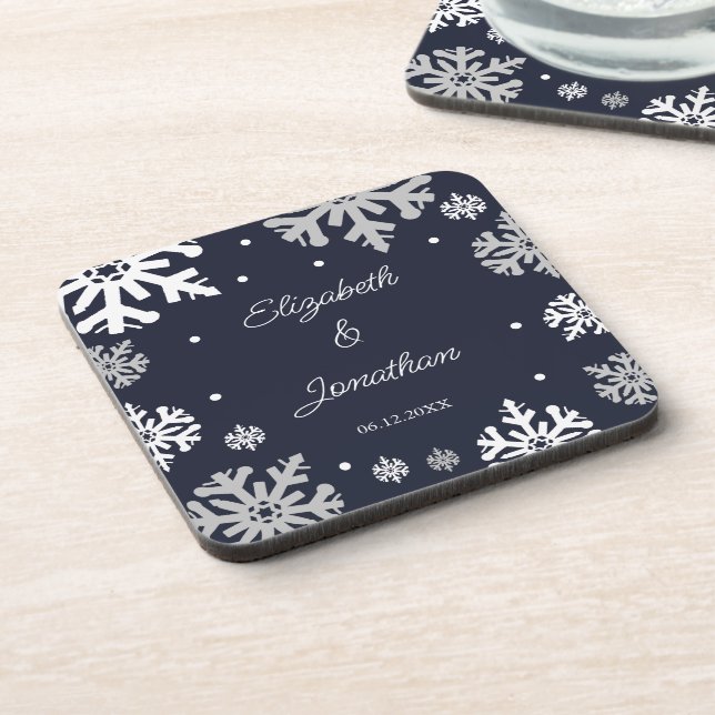 Porta-copo Casamento no inverno marinho Azul Flocos de Neve (Left Side)