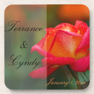 Porta-copo Casamento Pessoal de Rosa Vermelha e Amarela