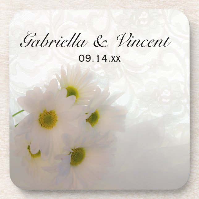 Porta-copo Casamento White Lace e Daisies (Frente)