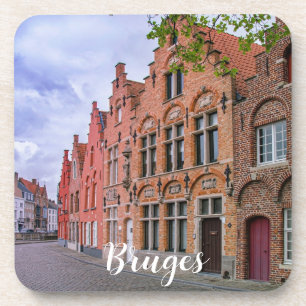 Porta-copo Casas medievais de tijolos coloridos em Bruges, Bé
