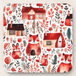 Porta-copo Casas vermelhas e casas fofas Folha de Papel