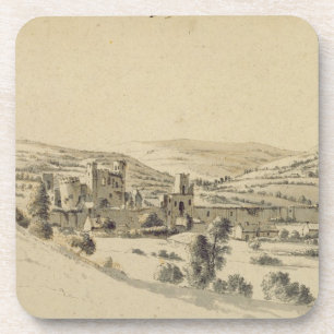 Porta-copo Castelo de Caerphilly (caneta, tinta e lavagem no
