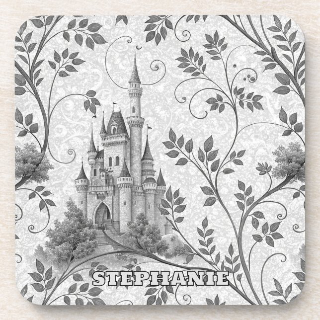 Porta-copo Castelo de Fairytale em Escala de Cinza com Fronte (Frente)
