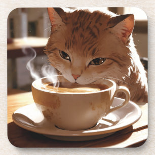 Porta-copo Cat drinking coffee from a cup