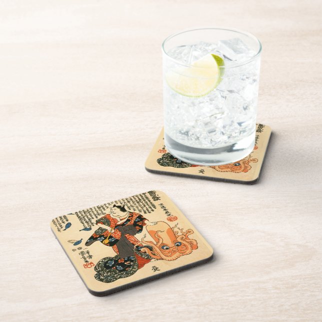 Porta-copo Cat em Kimono, Octopus Kuniyoshi Belas Artes Japon (Lado Direito)