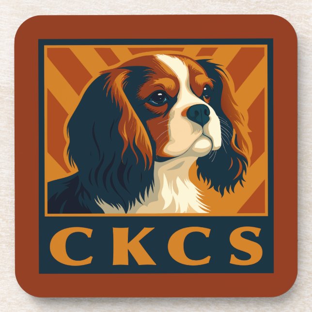 Porta-copo Cavalier King Charles Spaniel CKCS Retro (Frente)