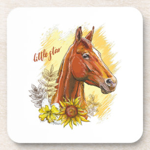 Porta-copo Cavalo de desenho manual elegante com plantas e fl
