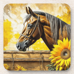 Porta-copo Cavalo e Girassol Arte de IA Bonita