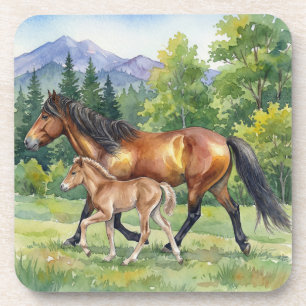 Porta-copo Cavalo Islandês Sola e Potro em Prado de Montanha