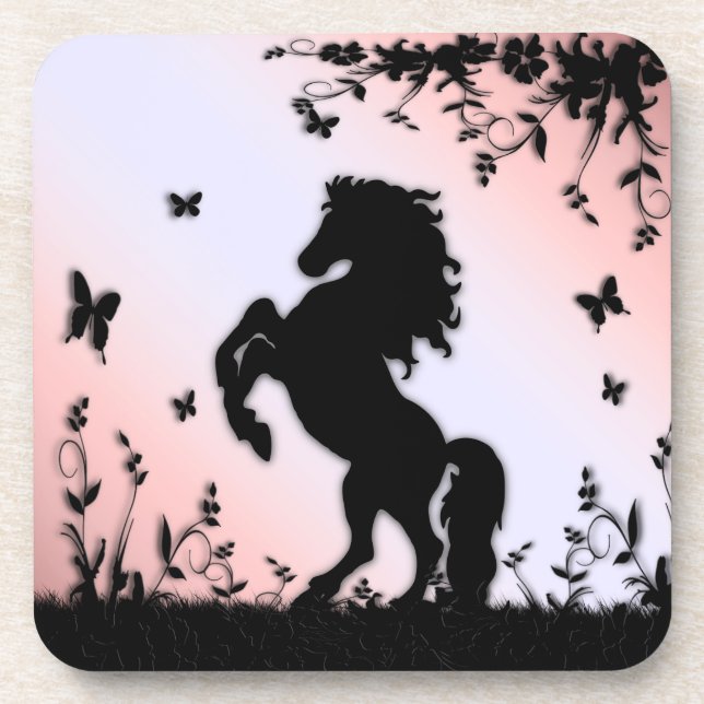 Porta-copo Cavalo Preto Empinado Rosa (Frente)