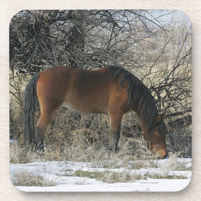 Porta-copo Cavalo selvagem do mustang na neve 1 (Frente)