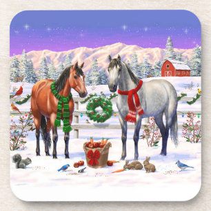 Porta-copo Cavalos de Natal na neve