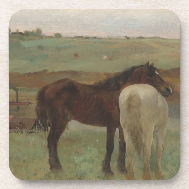 Porta-copo Cavalos num Prado, Pintura a Petróleo, Edgar Degas (Frente)