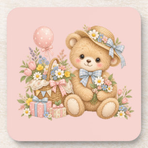 Porta-copo Celebração do Urso de Pelúcia Vintage com Flores S