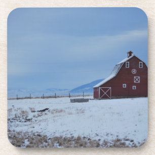 Porta-copo Celeiro Vermelho nas Montanhas Rochosas no Inverno