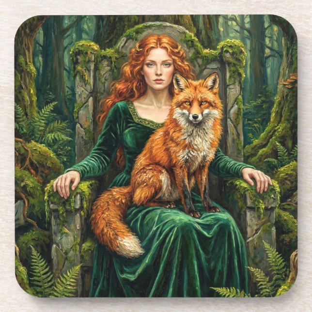 Porta-copo Celtic Forest Queen Red Fox Witch Fantasy Art ( (Frente)