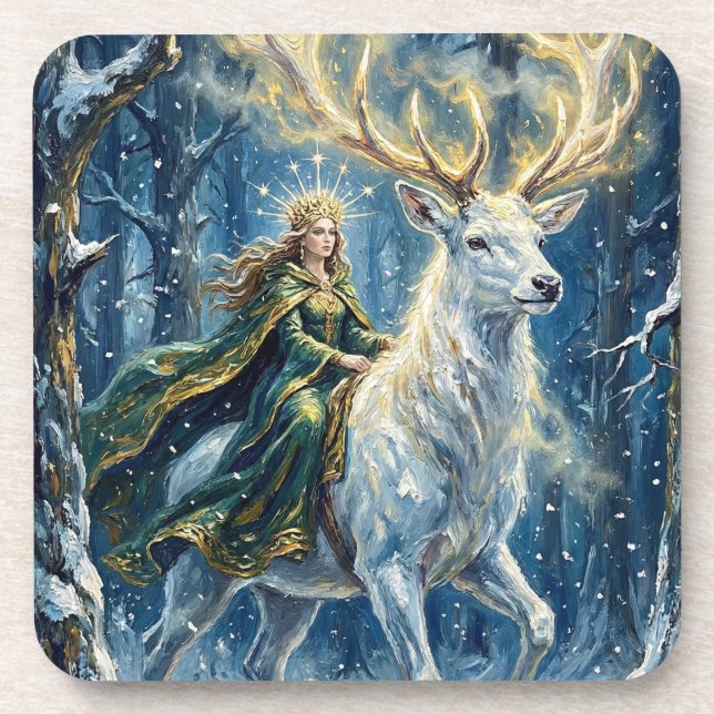 Porta-copo Celtic Goddess & Glowing White Stag (Frente)