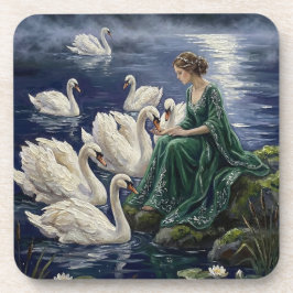 Porta-copo Celtic Swans Moonlit Lake Night Fantasy Art