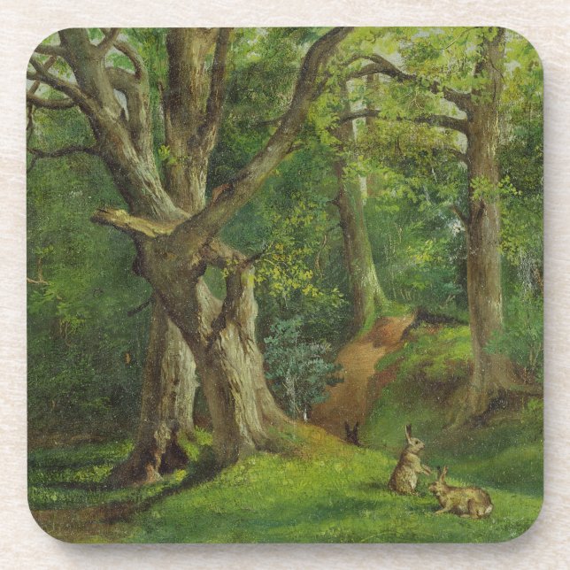 Porta-copo Cena com coelhos, 1862 da floresta (óleo em (Frente)