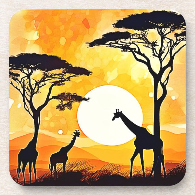 Porta-copo Cena da Girafa Sunset Savannah Africana (Frente)