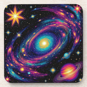 Porta-copo Cena de Galáxia Abstrata com Estrelas, Planetas