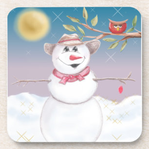 Porta-copo Cena de inverno do Cowboy Snowman & Owl