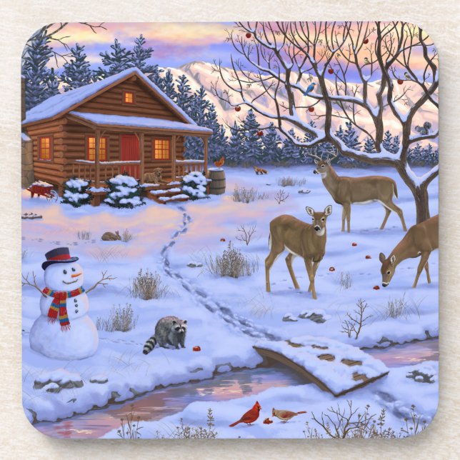 Porta-copo Cena De Natal Da Cabina De Inverno (Frente)