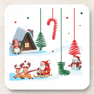 Porta-copo Cena de Natal do Papai Noel Divertida e Festiva