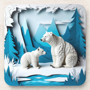 Porta-copo Cena de Papercraft de Ursos Polares na Floresta Ár