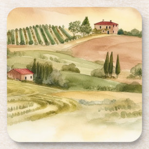 Porta-copo Cena do Campo Italiano em Aquarela