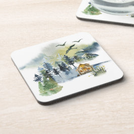 Porta-copo Cena florestal em aquarela