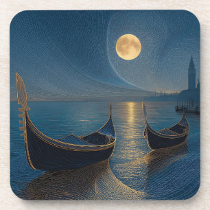 Porta-copo Cena Noturna de Gôndolas Venezianas sob Lua Cheia