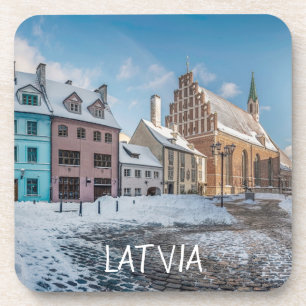 Porta-copo Centro de cidade de inverno de neve em Riga, Letón