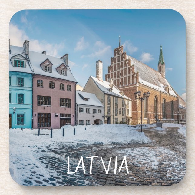 Porta-copo Centro de cidade de inverno de neve em Riga, Letón (Frente)