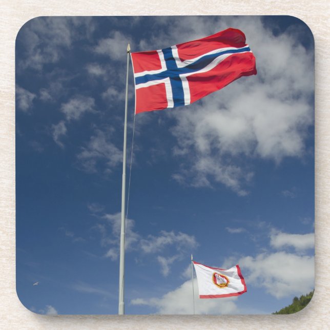 Porta-copo Centro do porto histórico de Bergen com bandeiras (Frente)