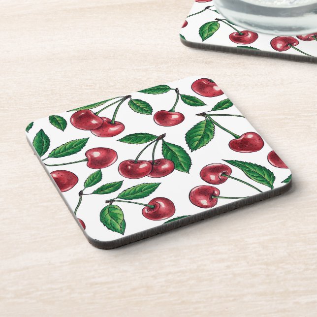 Porta-copo Cerejas vermelhas em branco (Left Side)