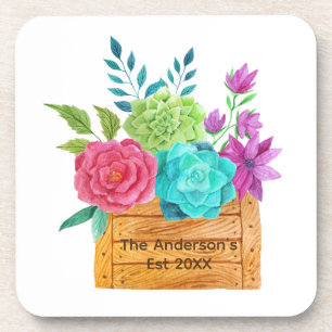 Porta-copo Cesta Floral Personalizada Flores Rosa Azul Verde